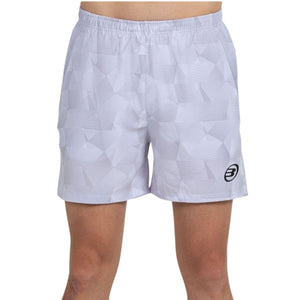 Vooraanzicht van de witte Bullpadel Short Monch met subtiele vlakkenprint en logo