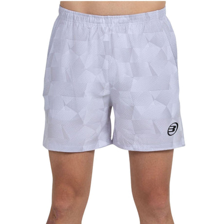 Vooraanzicht van de witte Bullpadel Short Monch met subtiele vlakkenprint en logo