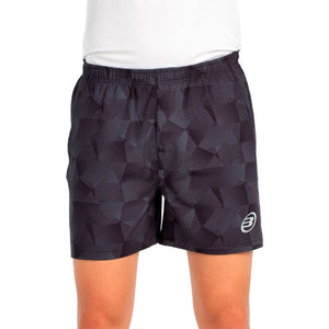 Vooraanzicht van de antracietgrijze Bullpadel Short Monch met wit logo op de pijp