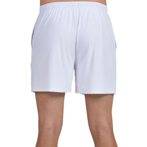 Achteraanzicht van de witte Bullpadel Short Monfort met vlakke tailleband en zoom