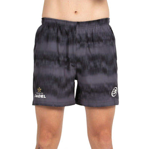 Bullpadel Poenix short in zwart met grijze streepprint, vooraanzicht
