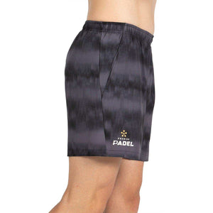 Zwarte Bullpadel Poenix short van opzij met zijzak en print
