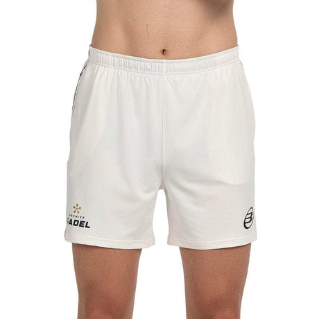 Bullpadel Preux short voor heren in wit, vooraanzicht met logo op beide pijpen