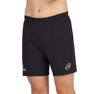 Zwarte Bullpadel Preux short schuin van voren met logo op de pijp
