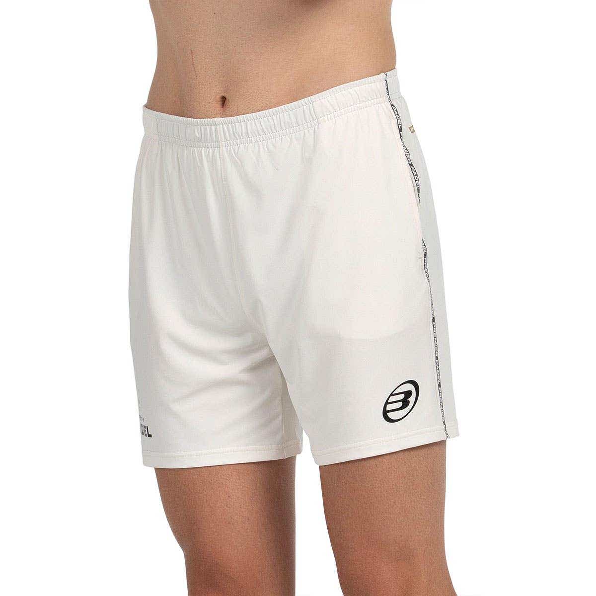 Witte Bullpadel Preux short schuin van voren met elastische tailleband