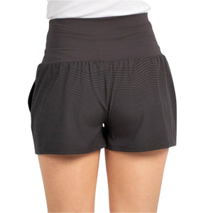 Achteraanzicht van de antracietgrijze Bullpadel Short W Enejo voor dames met hoge taille