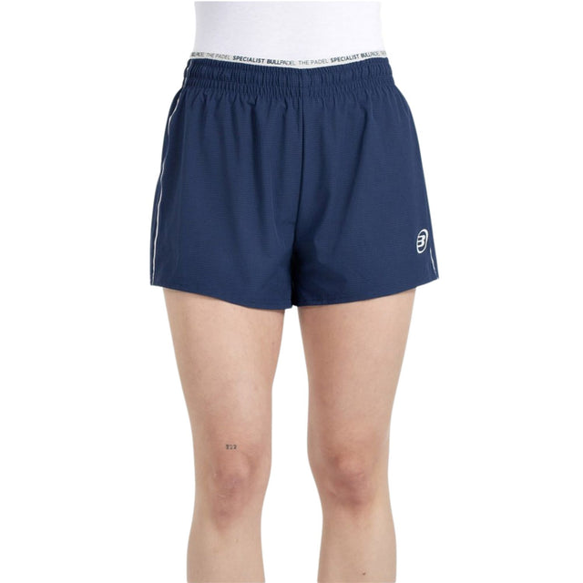 Bullpadel Pinolu short voor dames in donkerblauw met witte tailleband