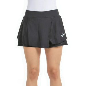 Vooraanzicht van de antracietgrijze Bullpadel Skirt Adrar met wit Bullpadel-logo