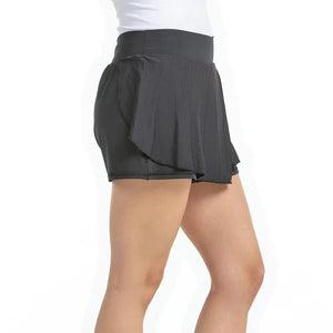 Detail van de antracietgrijze Bullpadel Skirt Adrar met zijsplit en ingebouwd broekje