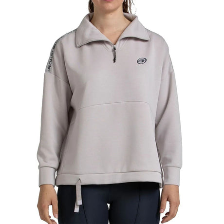 Bullpadel Alasia sweater voor dames in beige met halve rits, vooraanzicht