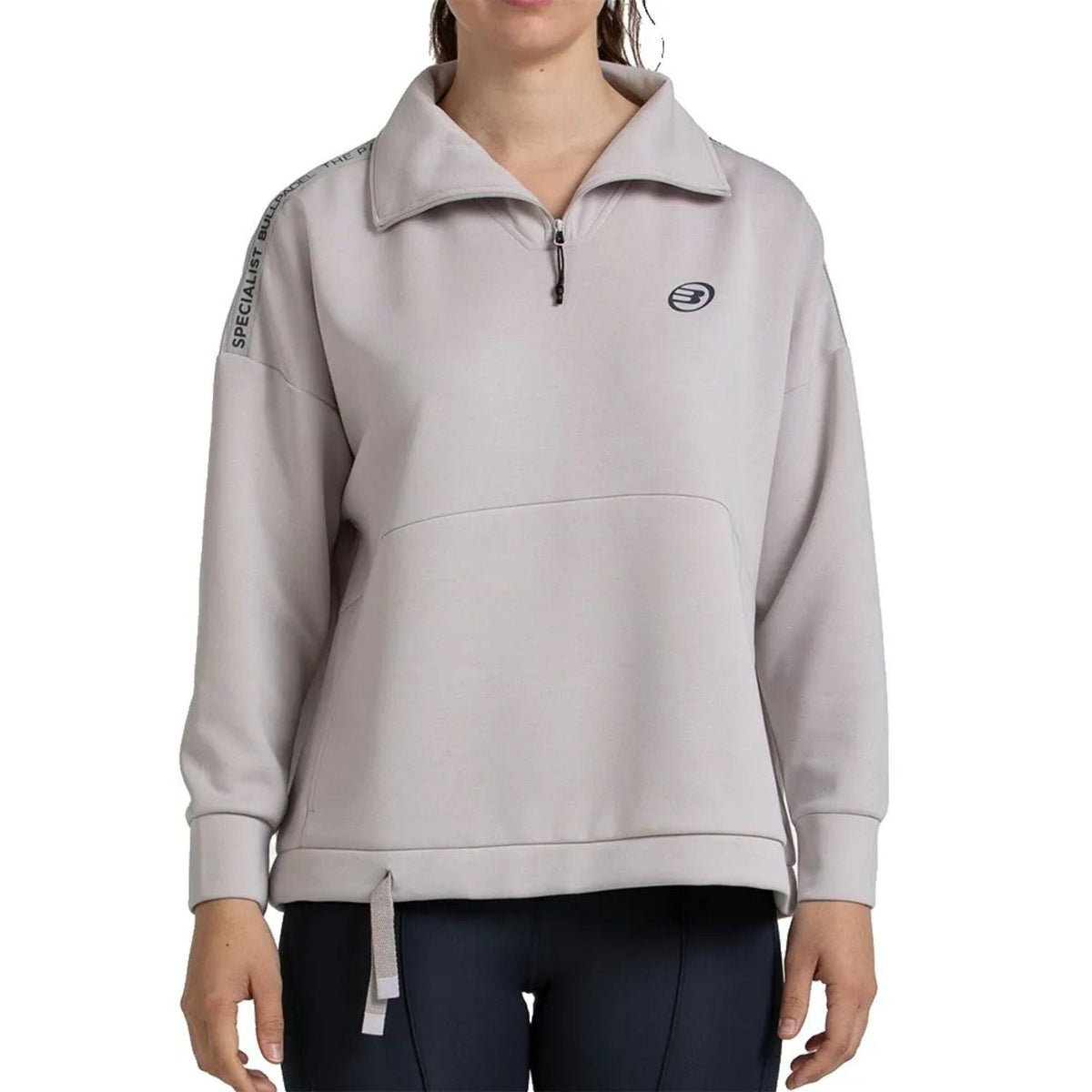 Camisola Bullpadel Alasia para senhora, em bege, com meio fecho de correr, vista frontal