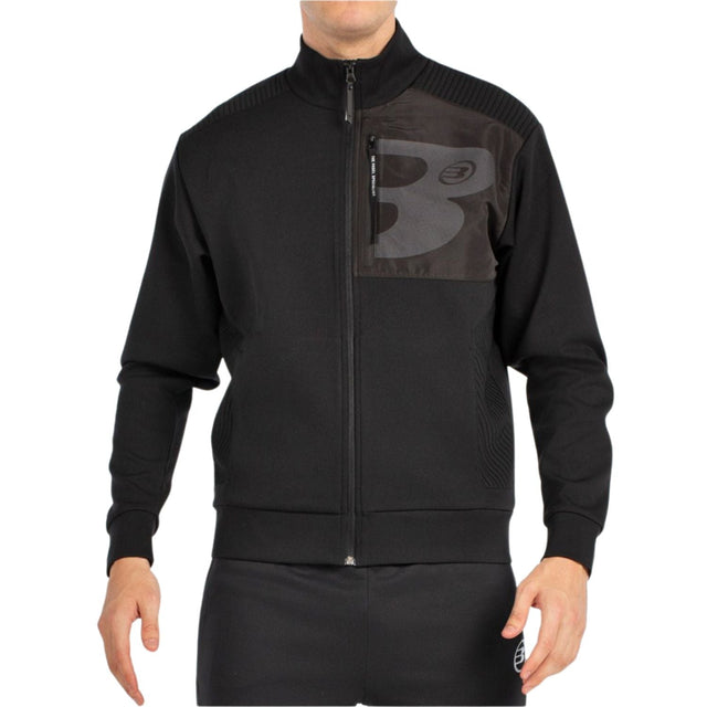 Vooraanzicht van het zwarte Bullpadel Sweatshirt Breen met logo-opdruk op de borst