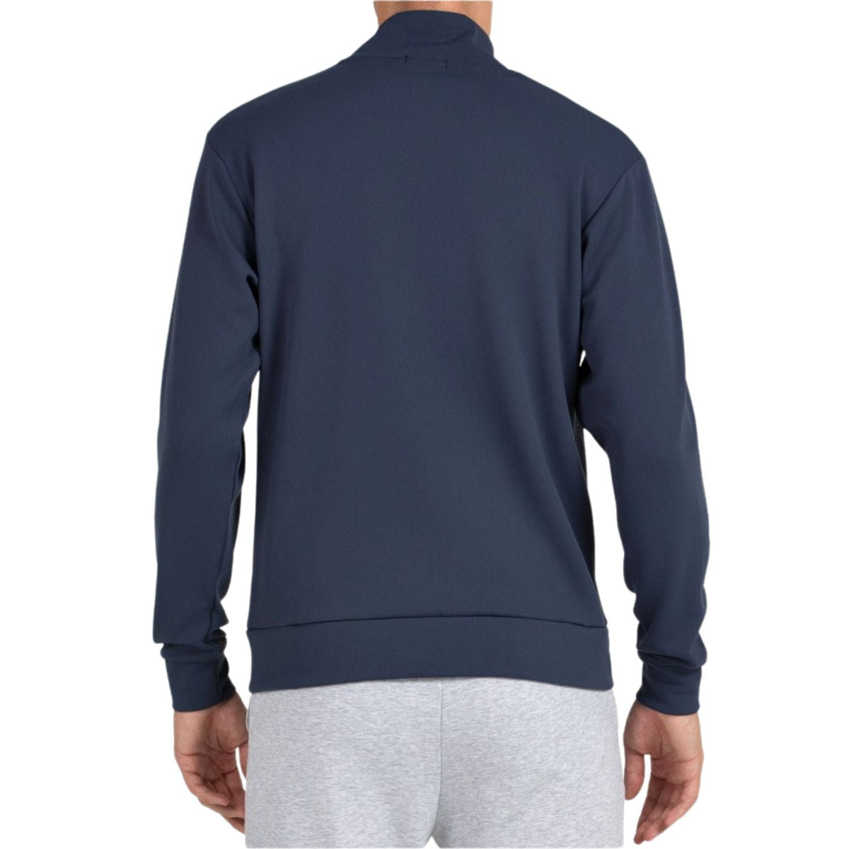 Achterzijde van het donkerblauwe Bullpadel Sweatshirt Breen met opstaande kraag
