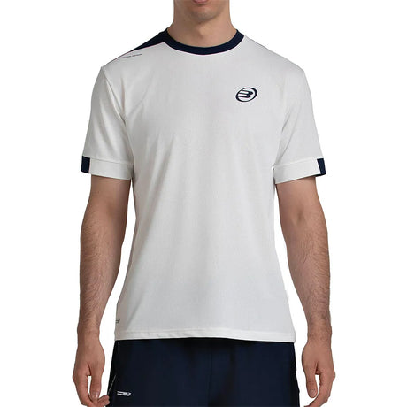 Bullpadel Mananu T-shirt in wit met donkerblauwe kraag, vooraanzicht