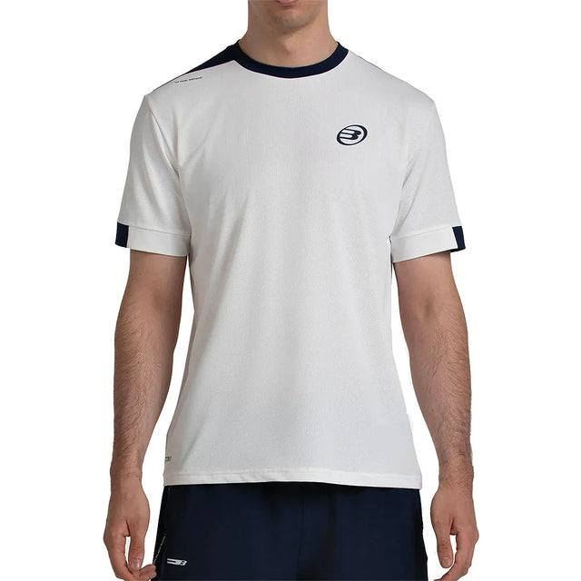 Bullpadel Mananu T-shirt in wit met donkerblauwe kraag, vooraanzicht