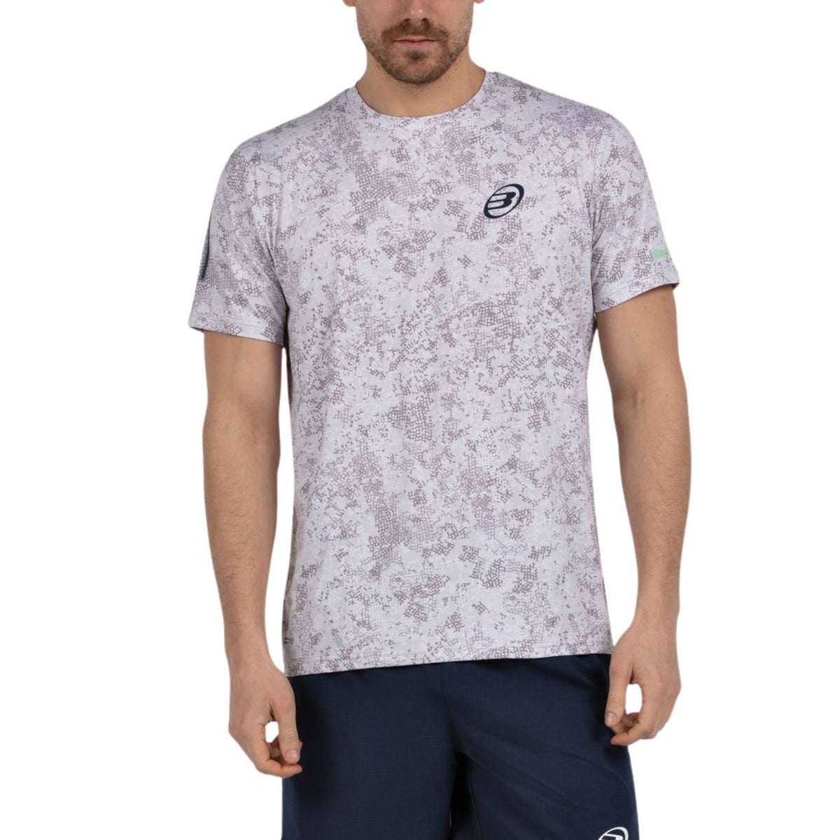 Bullpadel Masama T-shirt voor heren in grijswit met melangeprint, vooraanzicht