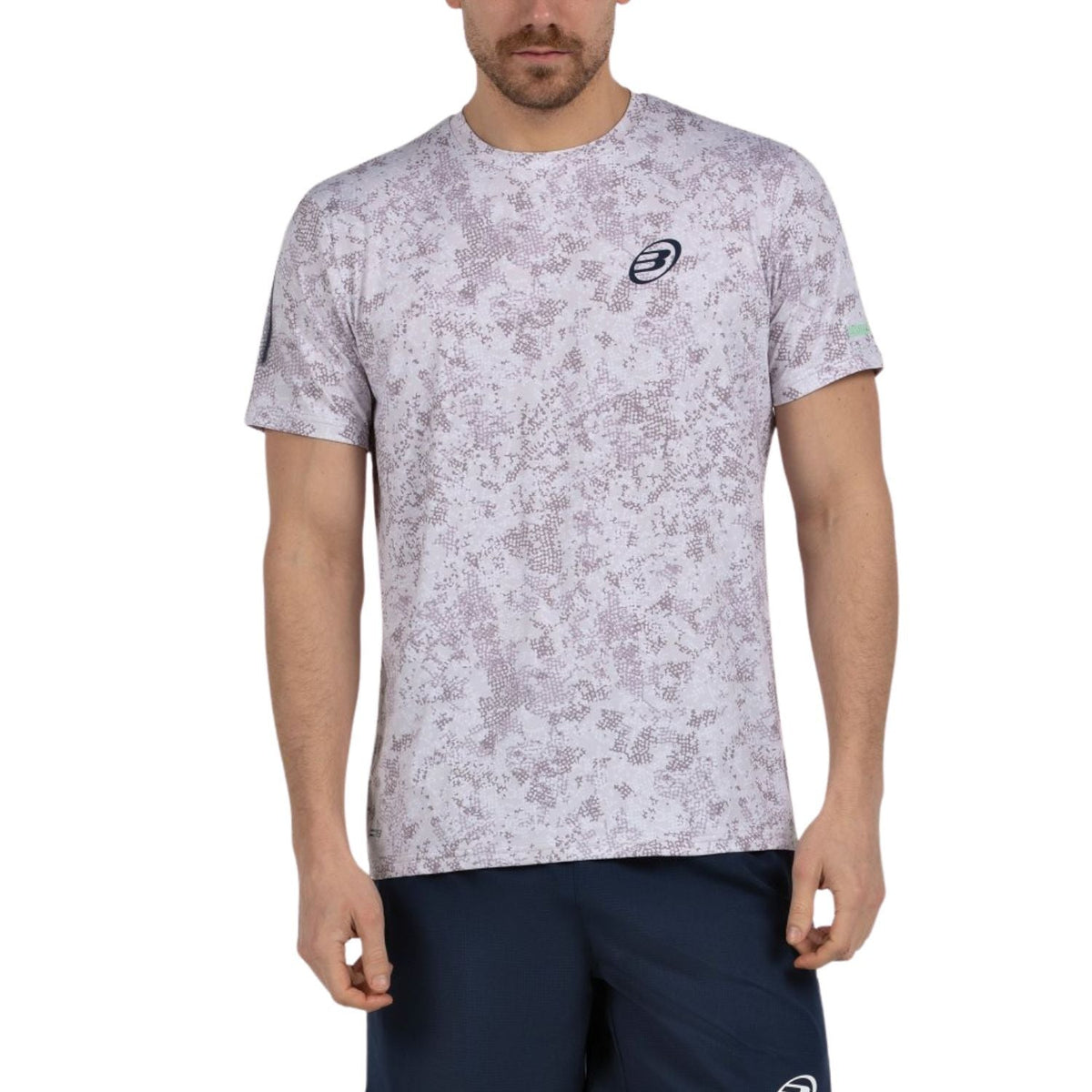 Bullpadel Masama T-shirt voor heren in grijswit met melangeprint, vooraanzicht