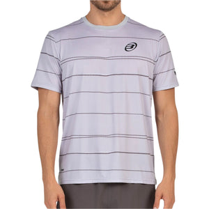 Vue de face du t-shirt Bullpadel Moana gris clair à fines rayures horizontales