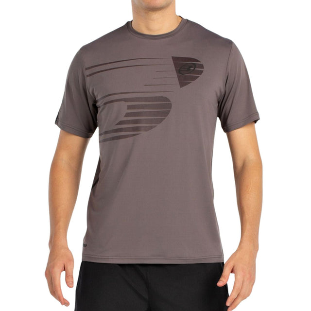 Vooraanzicht van het taupebruine Bullpadel T-Shirt Moeche met grote logoprint