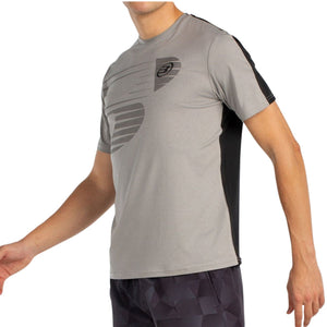 Schuin aanzicht van het lichtgrijze Bullpadel T-Shirt Moeche met zwarte zijpanelen