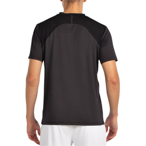 Achterzijde van het zwarte Bullpadel Montuno T-shirt met contrasterend rugpaneel