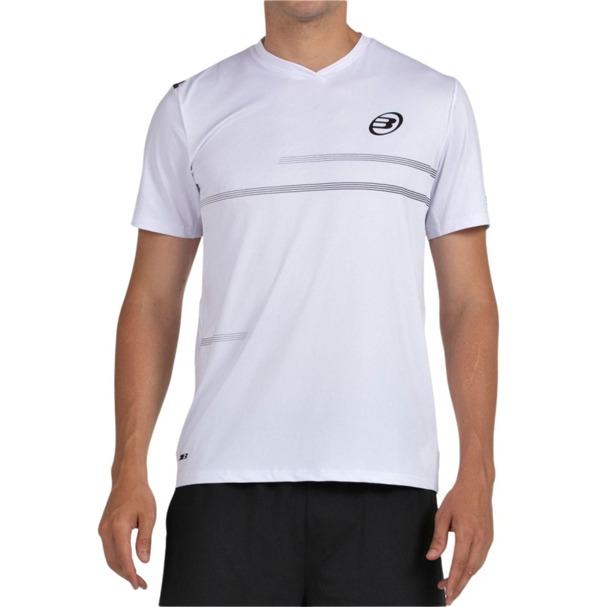 Bullpadel Montuno T-shirt voor heren in wit, vooraanzicht met grijze streepprint