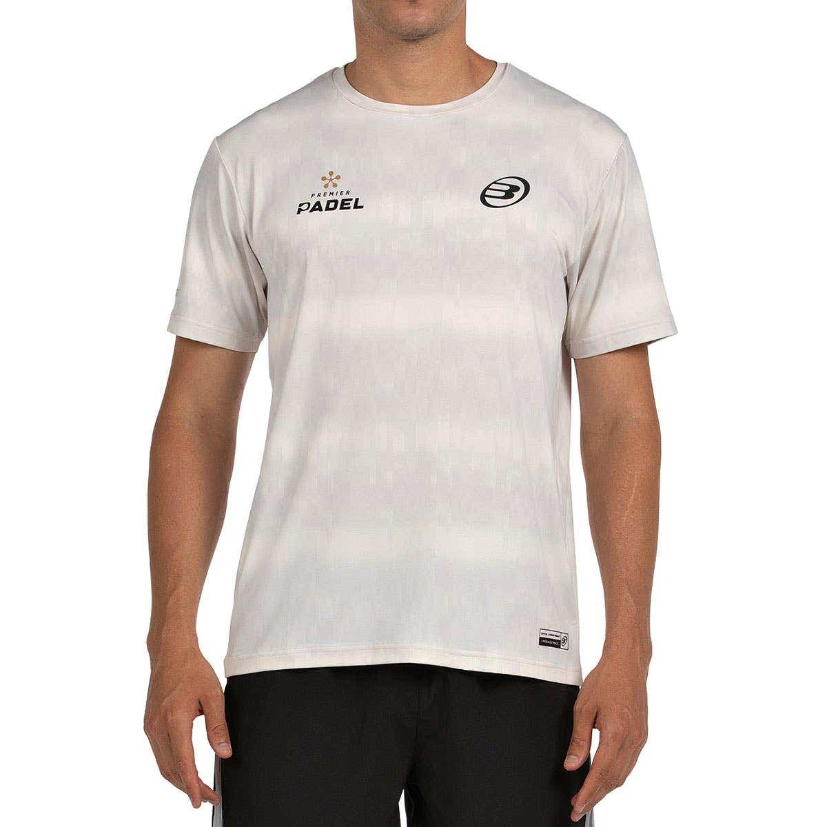 Bullpadel Pasco T-shirt voor heren in gebroken wit, vooraanzicht met zwarte short