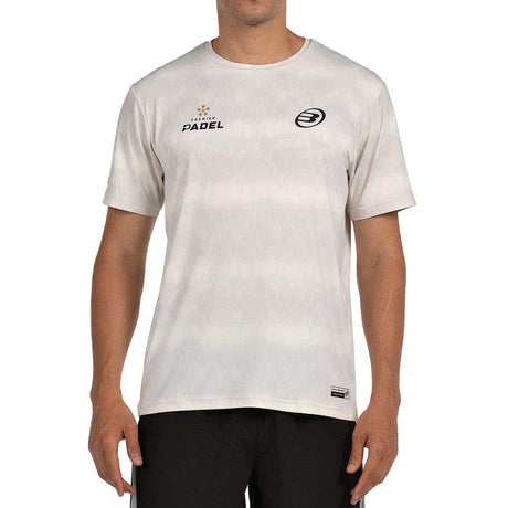 Bullpadel Pasco T-shirt voor heren in gebroken wit, vooraanzicht met zwarte short