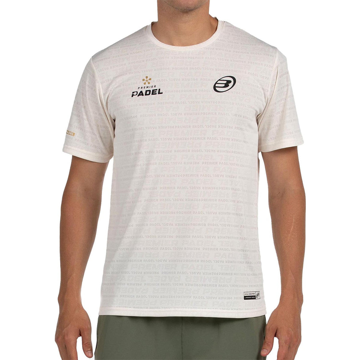 Bullpadel Prilep T-shirt voor heren in gebroken wit, vooraanzicht met groene short