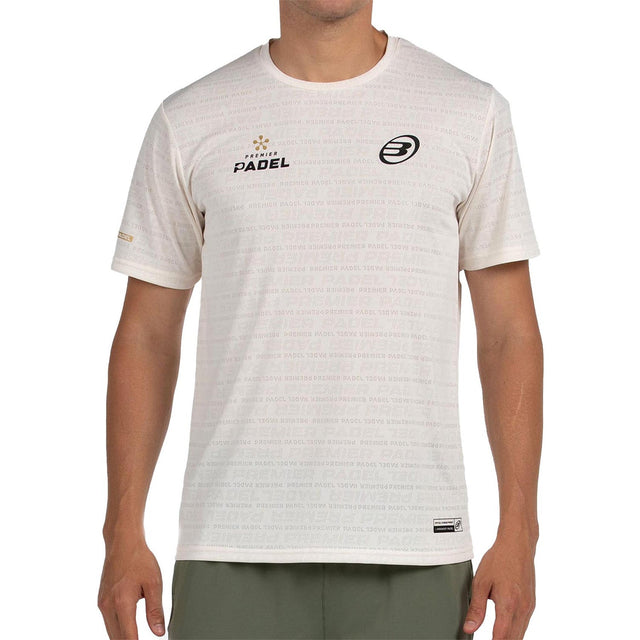 Bullpadel Prilep T-shirt voor heren in gebroken wit, vooraanzicht met groene short