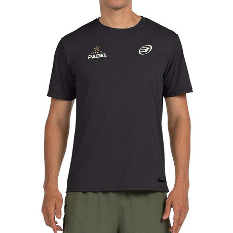 Zwart Bullpadel Prilep T-shirt met gouden logo op de borst, vooraanzicht