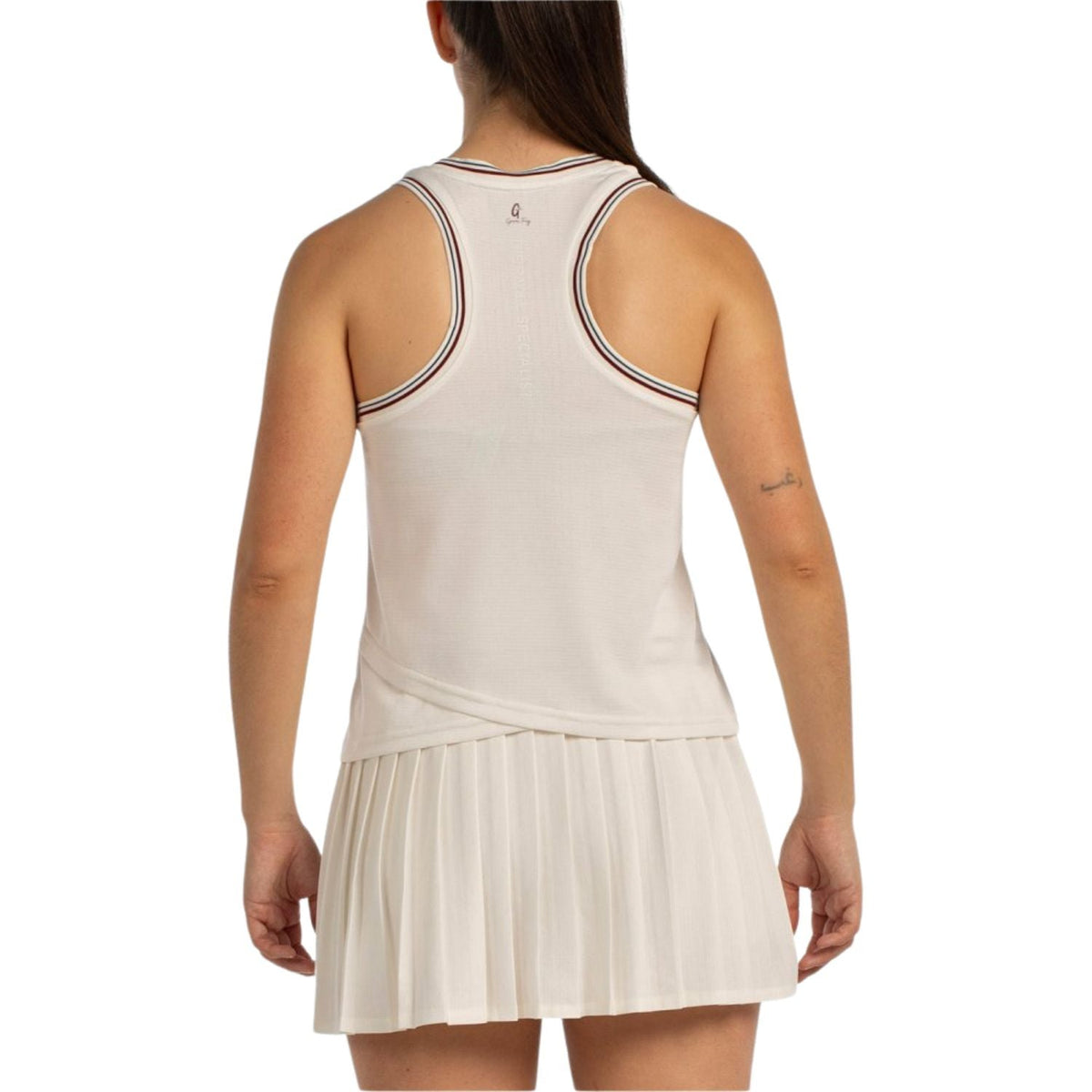 Achterzijde van de gebroken witte Bullpadel W Aza tanktop met racerback en logo