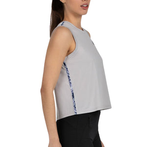 Zijaanzicht van de lichtgrijze Bullpadel W Palacel tanktop met korte cropped snit