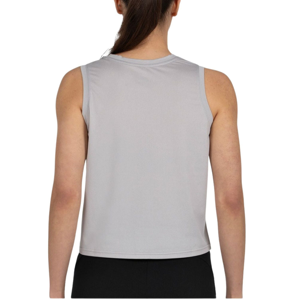 Parte trasera de la camiseta sin mangas Bullpadel W Palacel, de color gris claro y con tirantes anchos