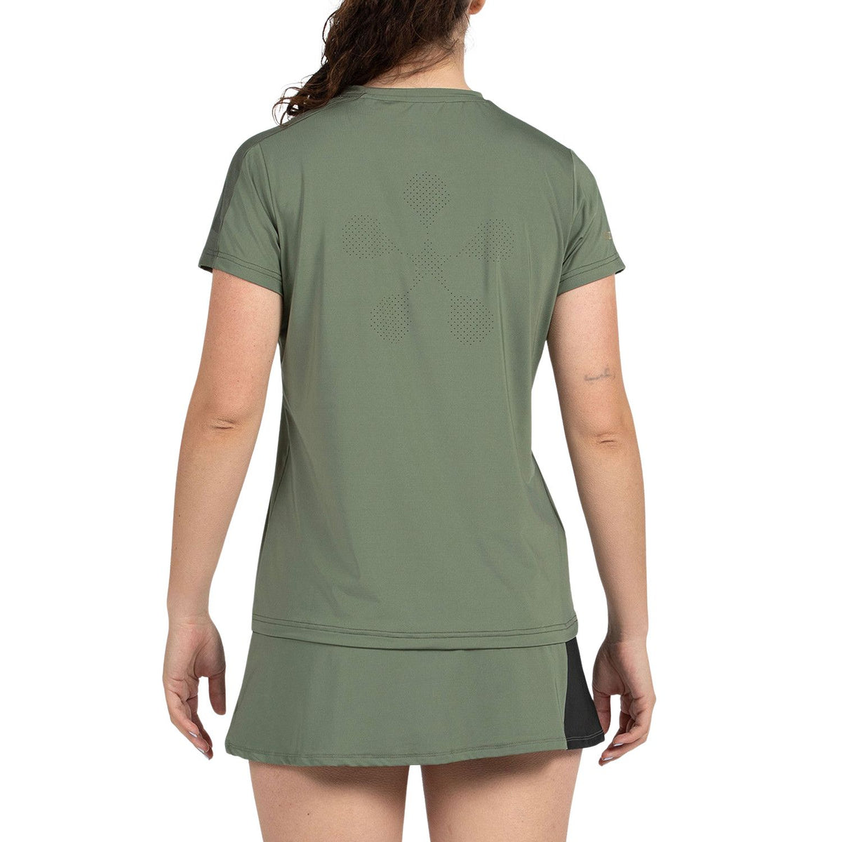 Achterzijde van het kakigroene Bullpadel Pampan T-shirt voor dames