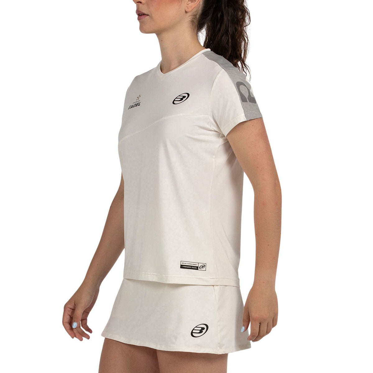 Wit Bullpadel Pampan T-shirt van opzij met grijs schouderpaneel