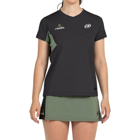 Bullpadel Pampan T-shirt voor dames in zwart met groene padelrok