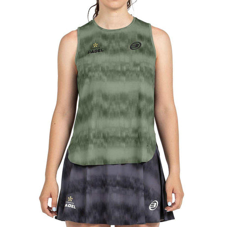 Bullpadel Parnav mouwloos shirt voor dames in groen, vooraanzicht met logo
