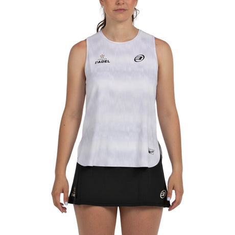 Bullpadel Parnav mouwloos shirt voor dames in wit met zwarte padelrok
