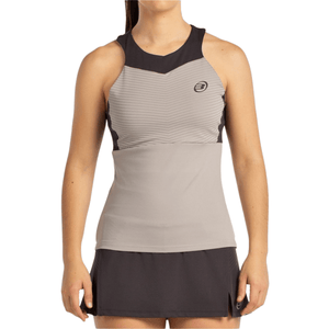 Vooraanzicht van de taupegrijze Bullpadel Tanktop W Erare met zwart schouderjuk