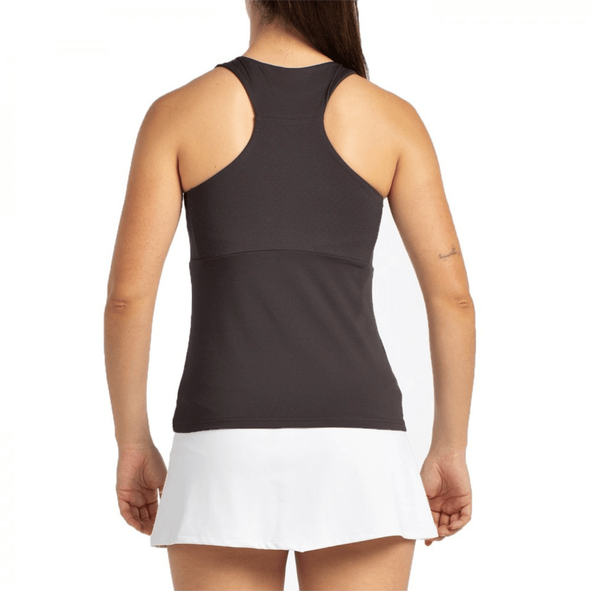 Achterzijde van de zwarte Bullpadel Tanktop W Erare met brede racerback voor dames