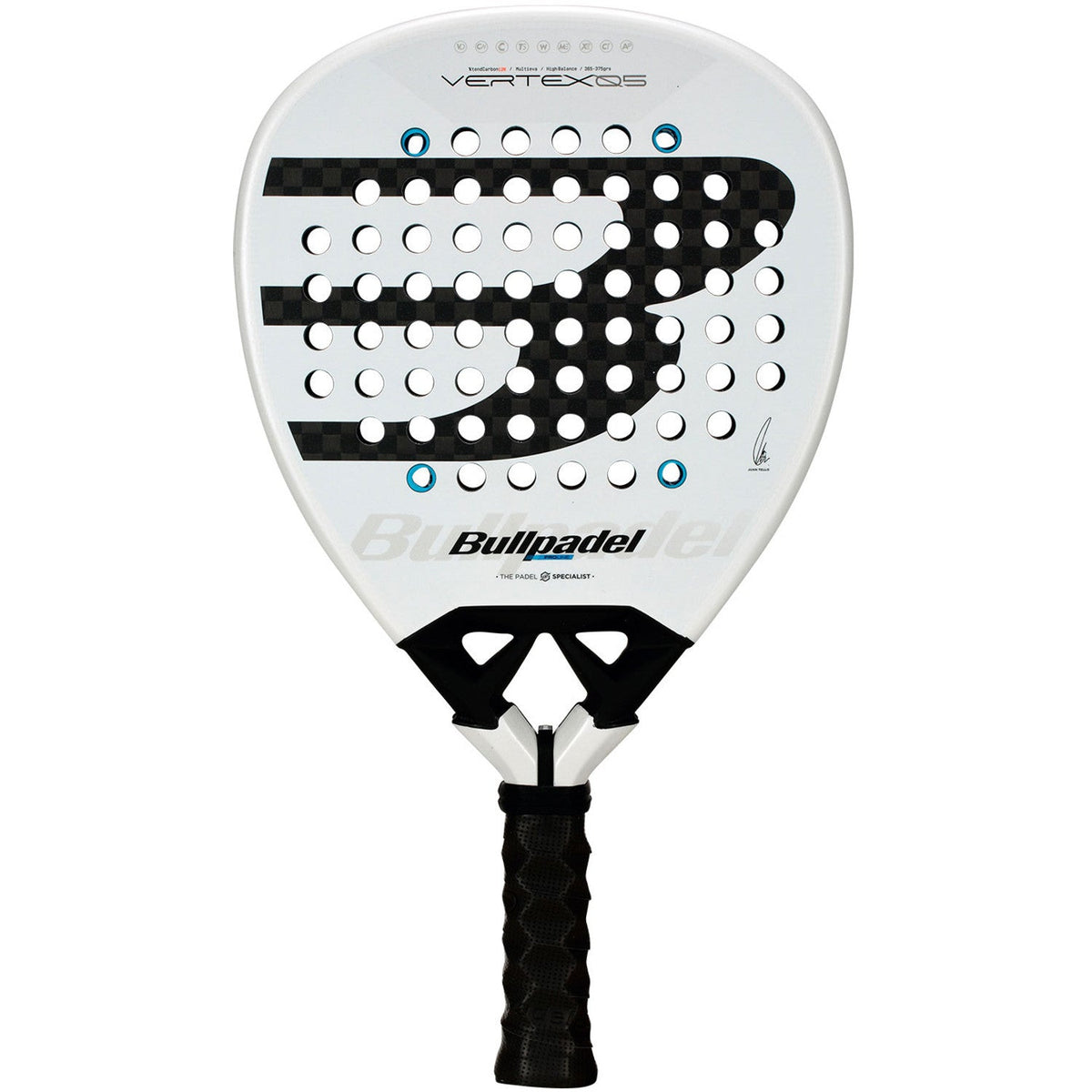 Bullpadel VERTEX 05 26 padelracket in wit met zwart patroon, vooraanzicht