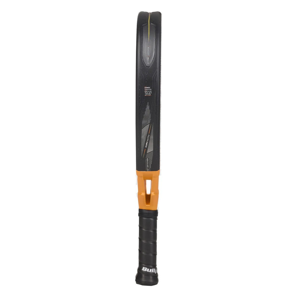 Bullpadel Vertex 05 Comfort 27 padelracket, zijaanzicht met oranje hart