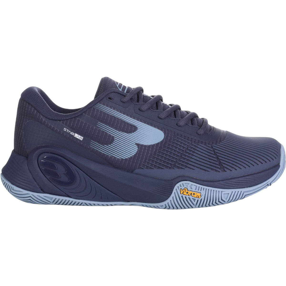Bullpadel Vertex Vibram 25I in donkerblauw met lichtblauw, zijaanzicht buitenkant