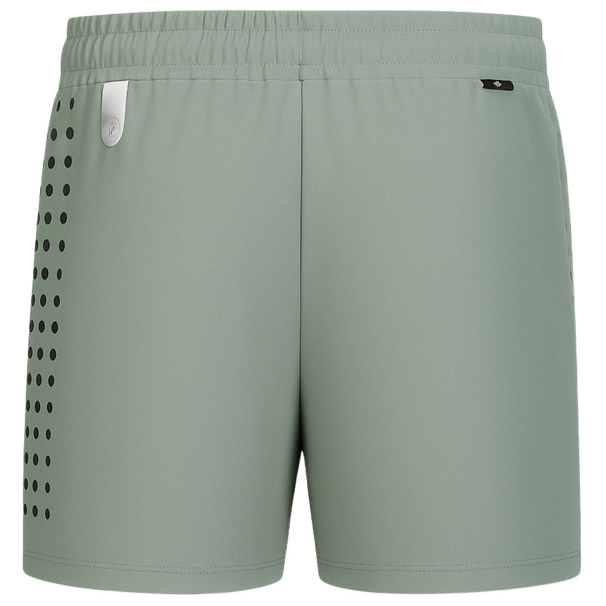 Achterzijde van de lichtgroene By VP short voor dames met stippenprint