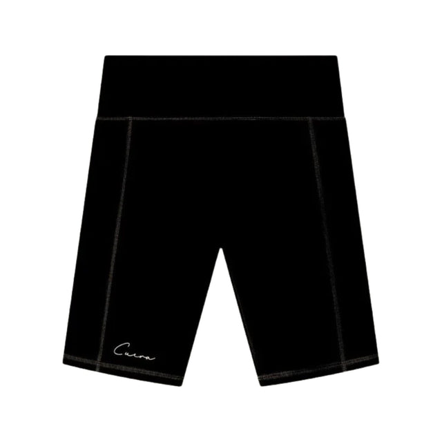 Zwarte Cuera Active bikershort voor dames plat gefotografeerd, vooraanzicht met logo