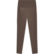 Vooraanzicht van de bruine Cuera Active Logo Tights met hoge taille en klein logo