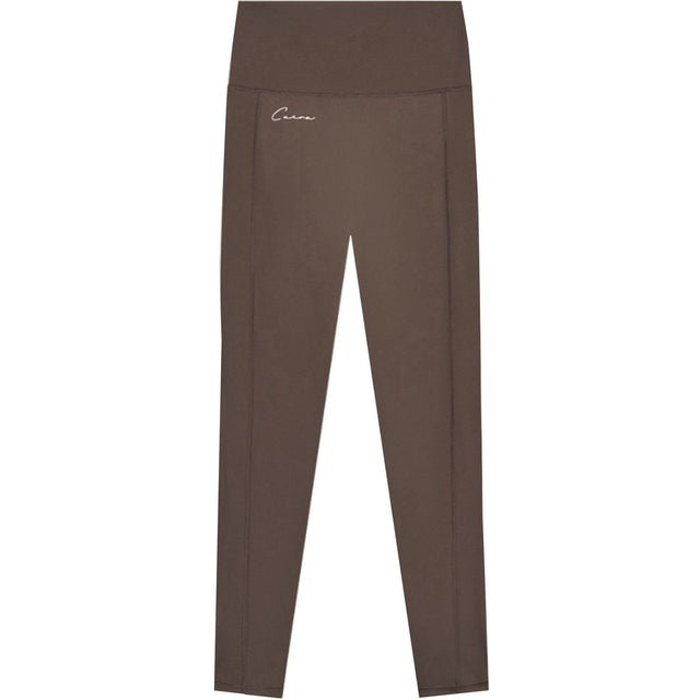 Vooraanzicht van de bruine Cuera Active Logo Tights met hoge taille en klein logo