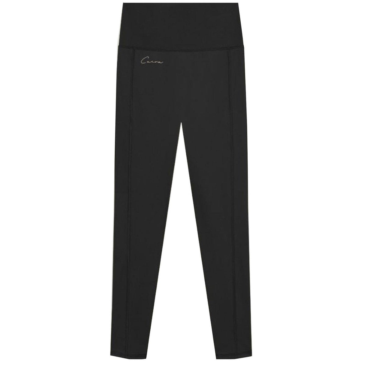 Vooraanzicht van de zwarte Cuera Active Logo Tights met brede tailleband
