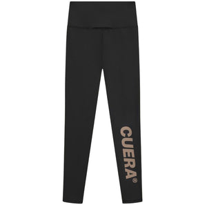 Achterzijde van de zwarte Cuera Active Logo Tights met koperkleurige CUERA-opdruk